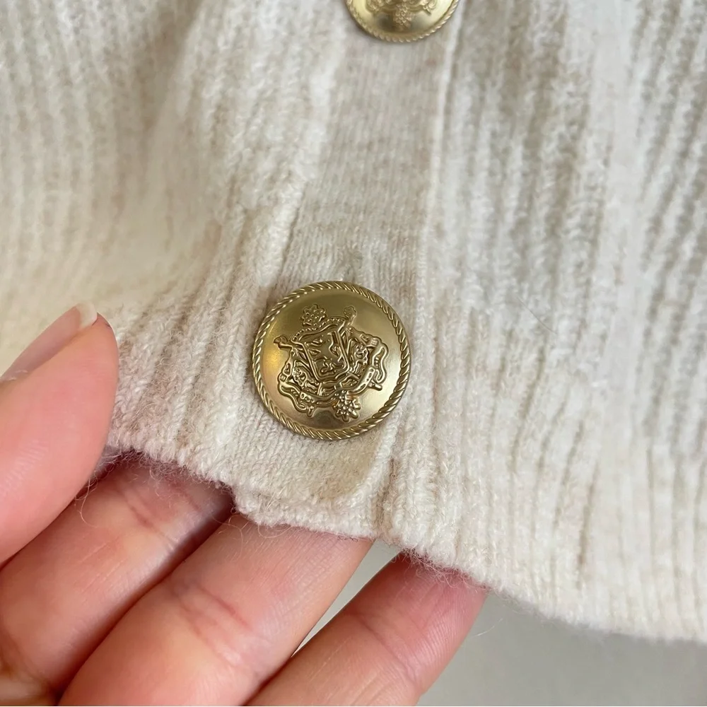 J. Crew Ivory Supersoft Cropped Cable Knit Merino Wool‎ Cardigan Size Medium